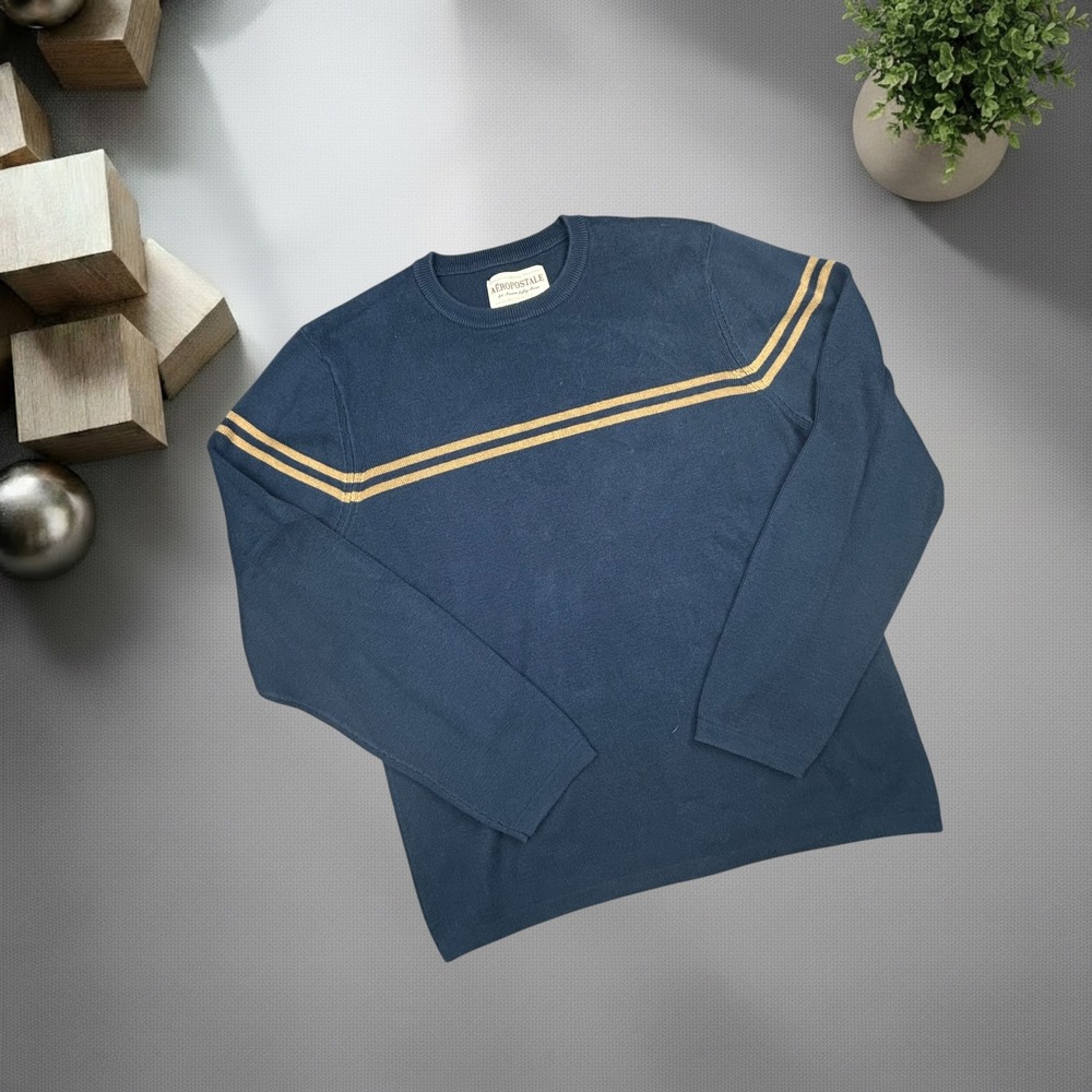 Vintage Aeropostale Y2K Striped Crewneck Sweater Navy Blue XL Skater Streetwear